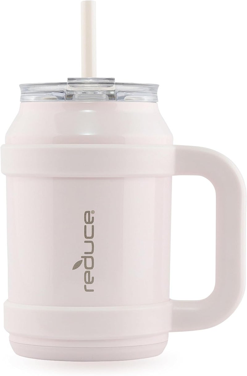 Reduce Reusable 32 oz Cold1 Water Tumbler – Ergonomic Handle – Double-Wall Insulation – Sturdy Desktop/Tabletop Mug with Lid and Straw – BPA-Free – Stainless Steel for Gym, Home, or Office– Cotton - Image 1